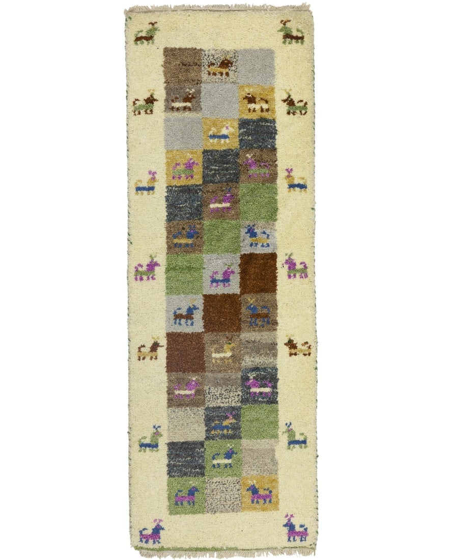 Multicolored Tribal 1'4X4 Indo-Gabbeh Oriental Rug: Title:Multicolored Tribal 1'4X4 Indo-Gabbeh Oriental RugDescription:Hand Knotted 1'4X4 multicolor Oriental rug made with vegetable dyes (fine wool pile and cotton foundation), superior knot count,