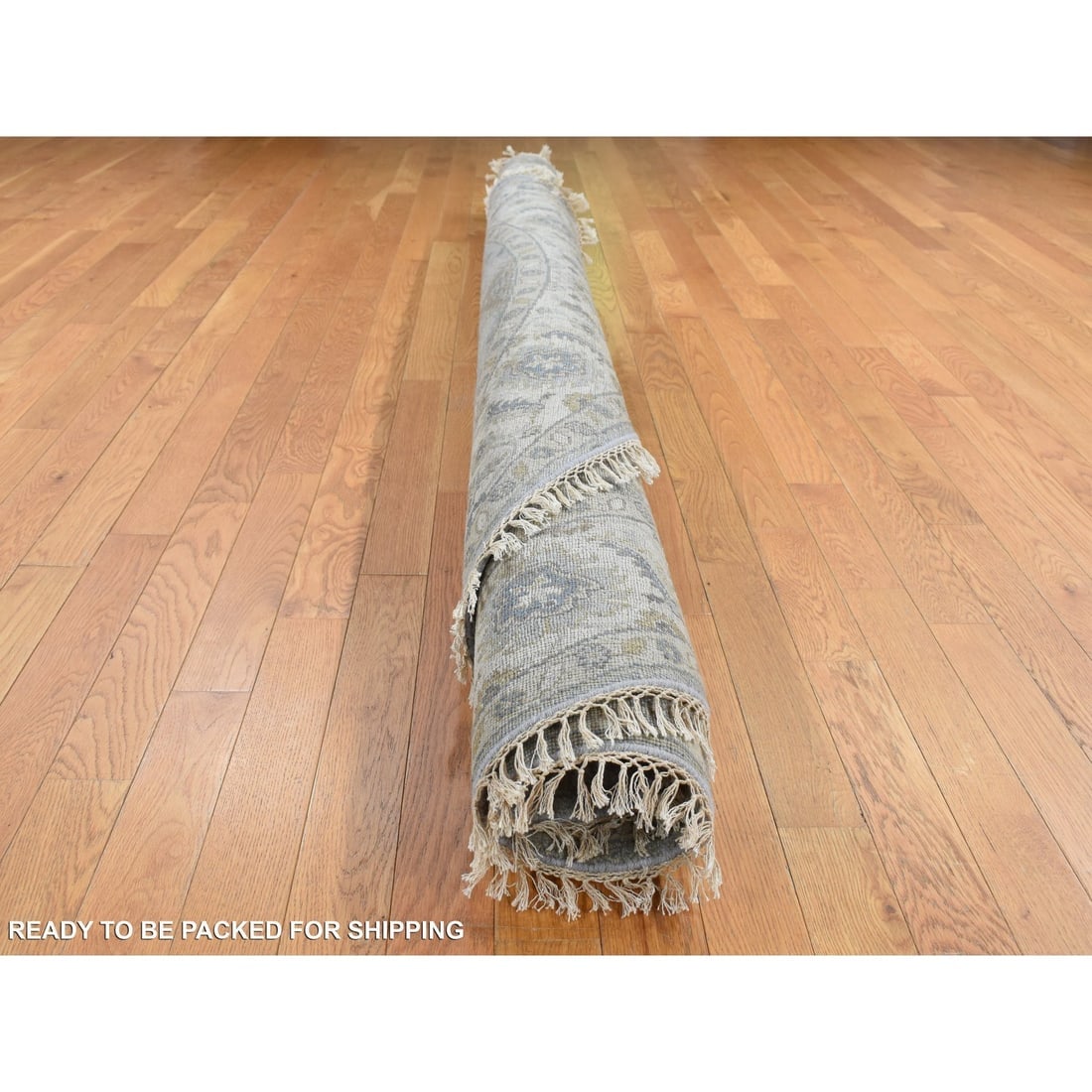 Old Silver Gray, Karajeh Design, Pure Wool, Hand Knotted, Round Rug - 7