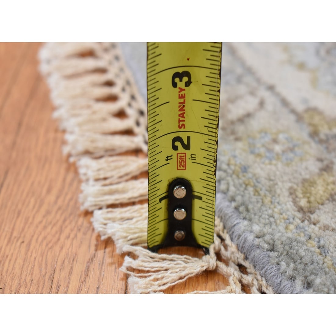 Old Silver Gray, Karajeh Design, Pure Wool, Hand Knotted, Round Rug - 8