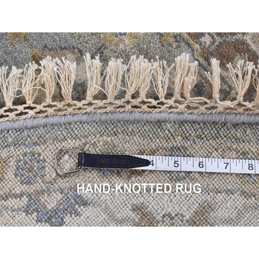 Old Silver Gray, Karajeh Design, Pure Wool, Hand Knotted, Round Rug - 9