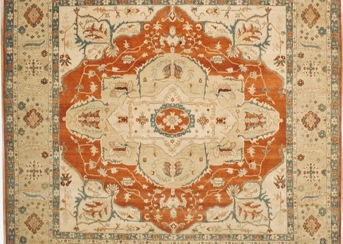 Hand-Knotted Heriz Serapi Rust Wool Oriental Area Rug Carpet 10'1" x 10'2" - 3