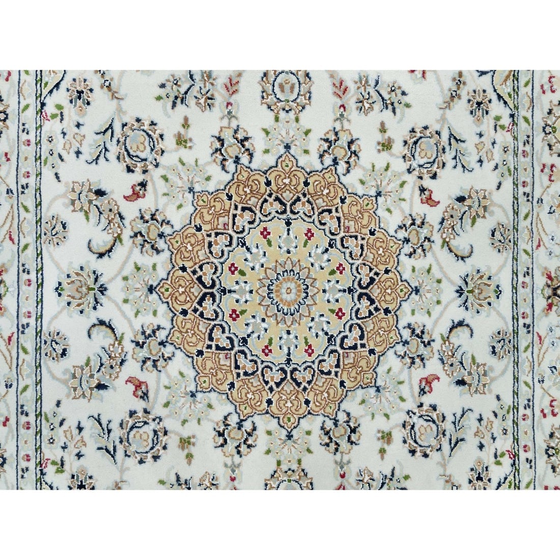 Powder White, Nain Design, 250 KPSI, 100% Wool Hand Knotted Rug - 5