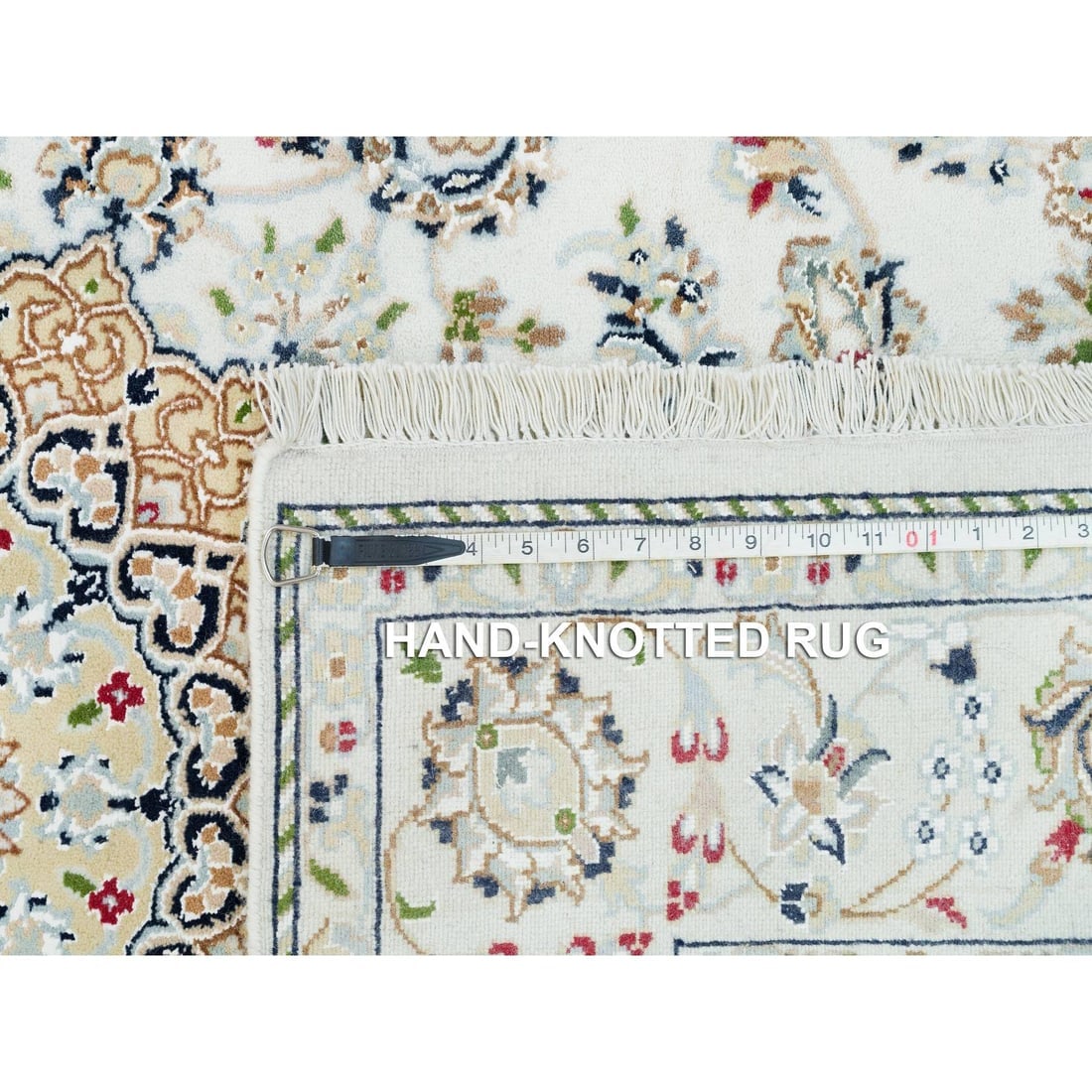 Powder White, Nain Design, 250 KPSI, 100% Wool Hand Knotted Rug - 8