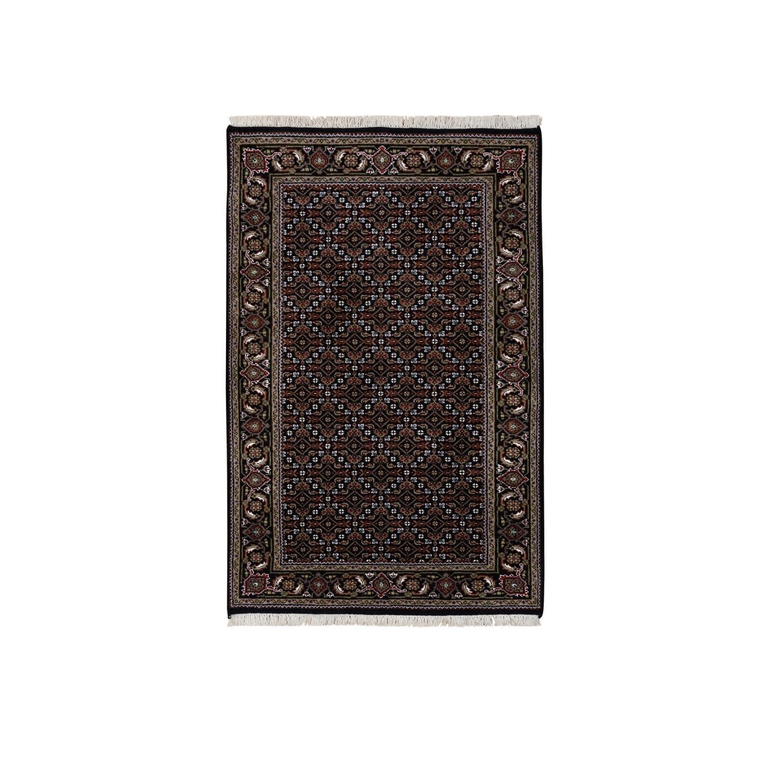 Black Hand Knotted Wool Herati 175 KPSI Oriental Rug: Title: Black Hand Knotted Wool Herati 175 KPSI Oriental Rug Description: This is a truly genuine one-of-a-kind. It has been Knotted for months and months in the centuries-old weaving craftsmanship tec
