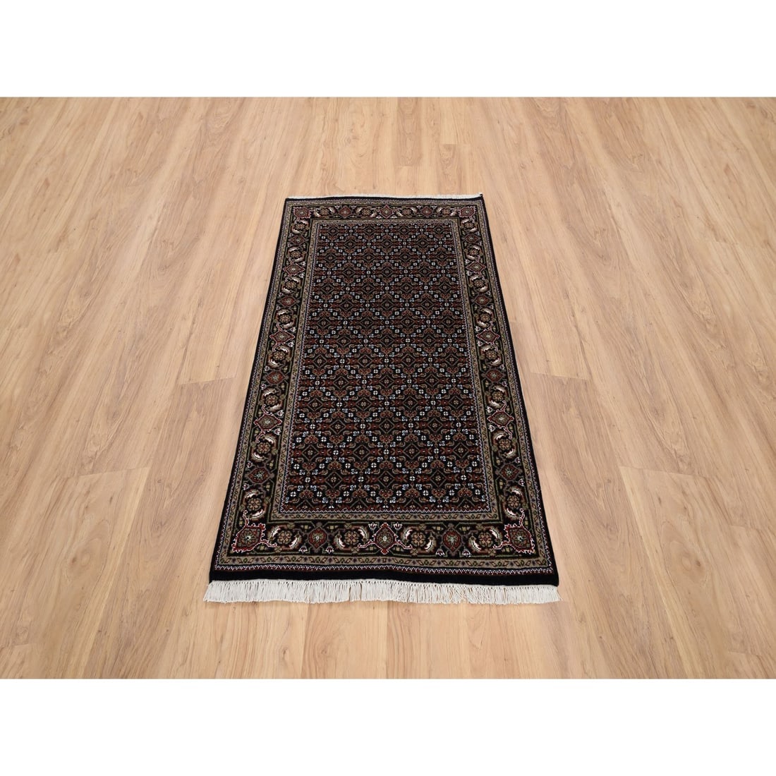 Black Hand Knotted Wool Herati 175 KPSI Oriental Rug - 2