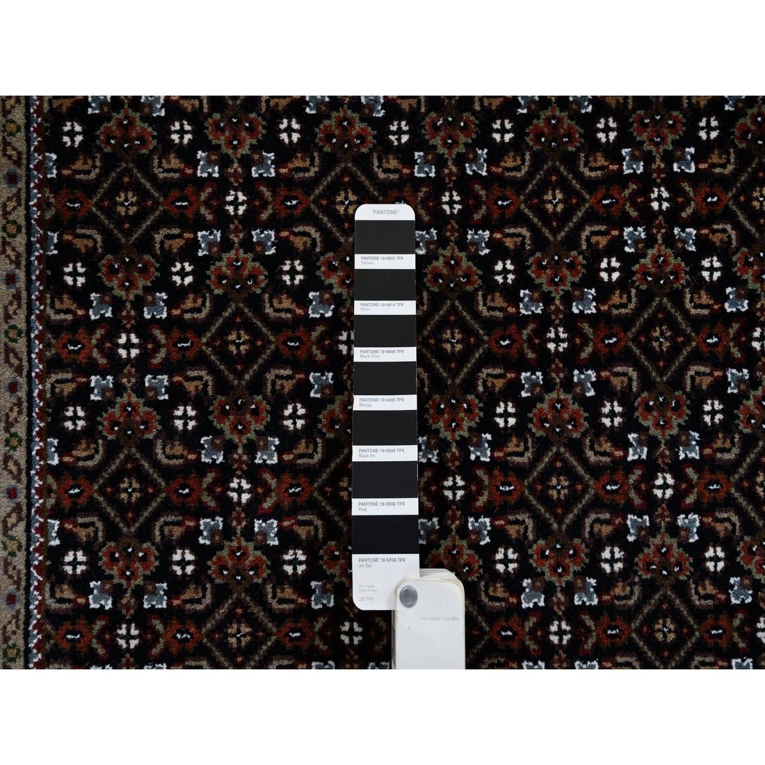 Black Hand Knotted Wool Herati 175 KPSI Oriental Rug - 4