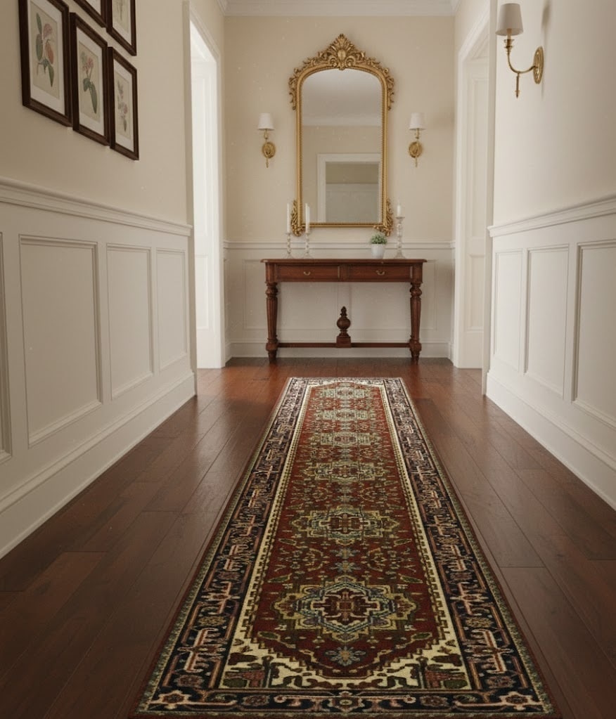 Rusty Red Floral 3X12 Heriz Serapi Oriental Runner Rug - 2