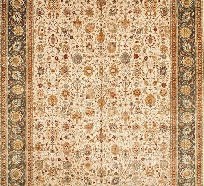 Hand-Knotted Indo-Persian Ivory Black Oriental Area Rug Carpet 11'10" x 18'3" - 3