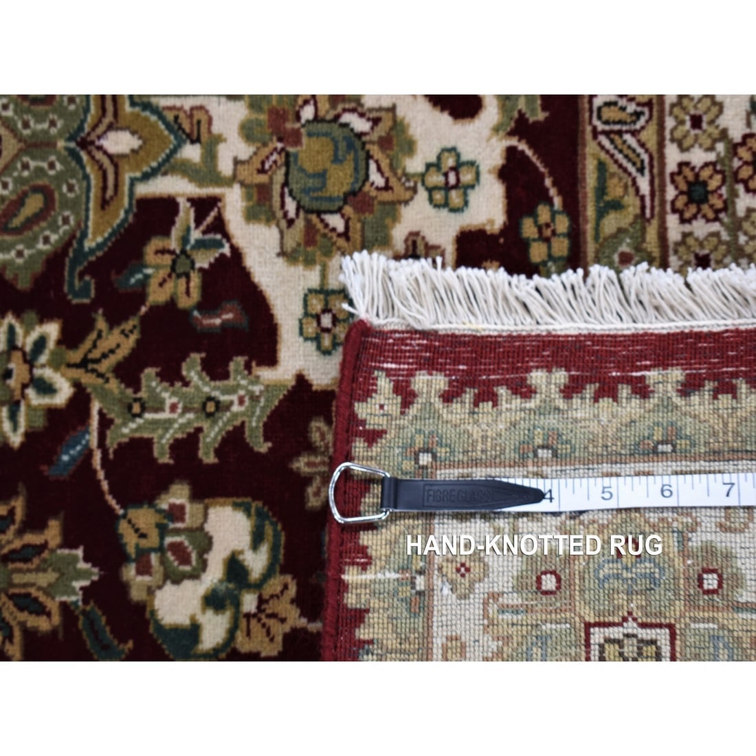 Red, Tabriz Hand Knotted, 300 KPSI, New Zealand Wool, Square Rug - 7