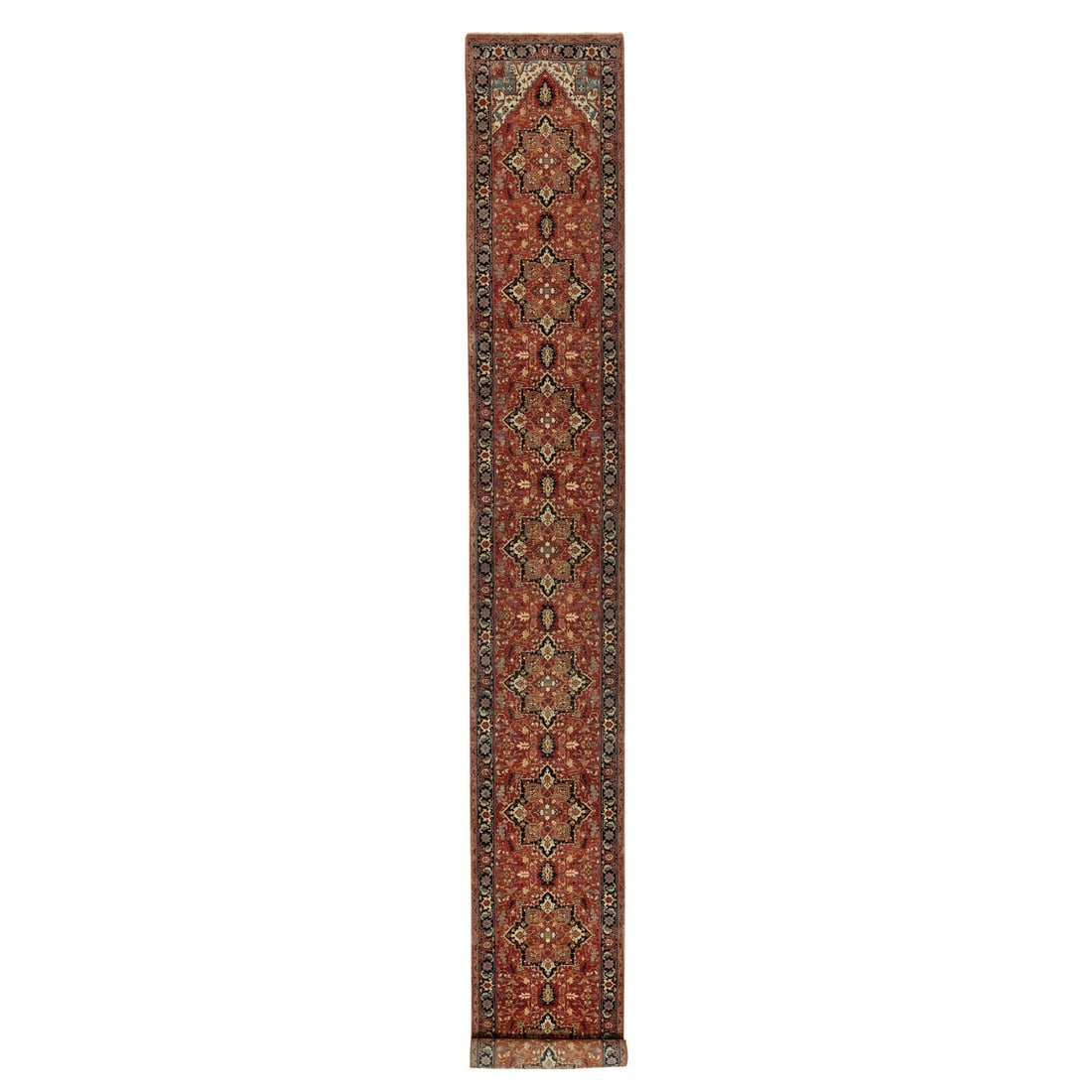 Classy Red Wool Heris Re-Creation Hand Knotted XL Runner Oriental Rug: Title: Classy Red Wool Heris Re-Creation Hand Knotted XL Runner Oriental Rug Description: This is a truly genuine one-of-a-kind. It has been Knotted for months and months in the centuries-old weaving