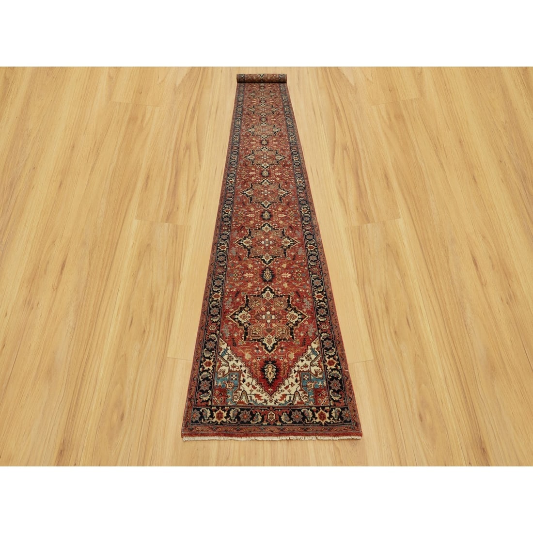 Classy Red Wool Heris Re-Creation Hand Knotted XL Runner Oriental Rug - 2