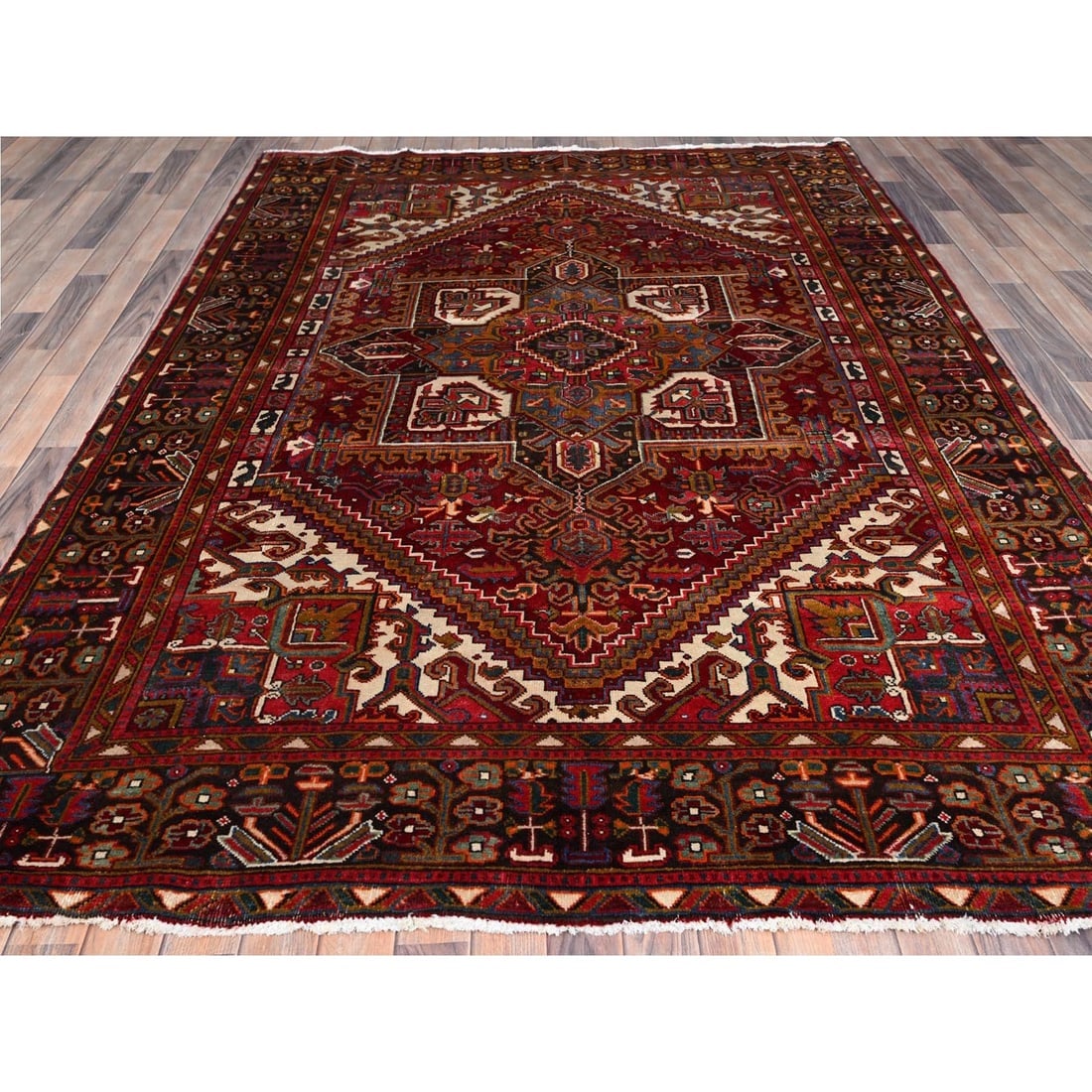 Merlot Red Zoroastrian Heris Wool Good Condition Hand Knotted Rug - 2