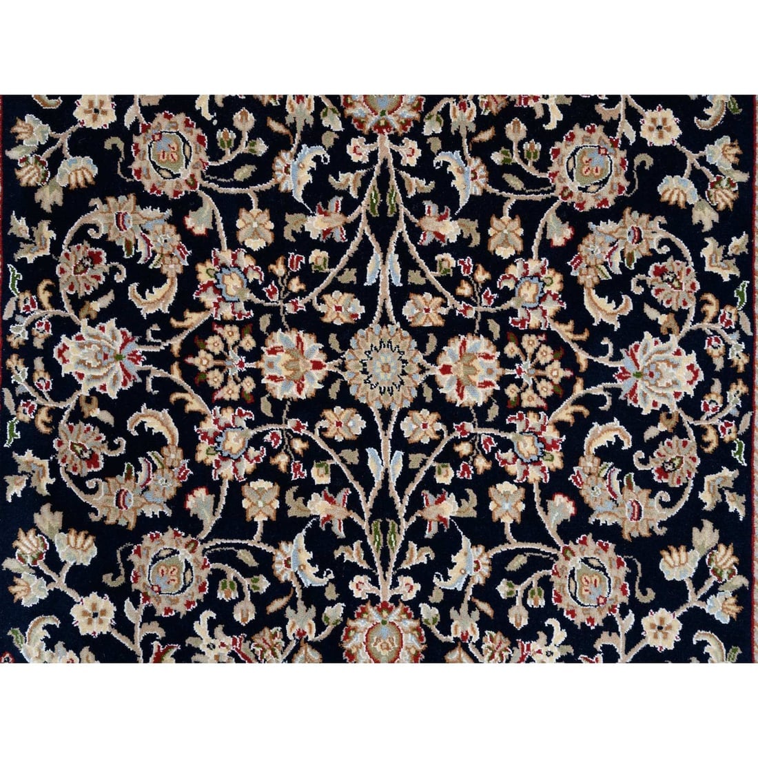 Midnight Blue Hand Knotted Nain 250 KPSI Pure Wool Square Oriental Rug - 5