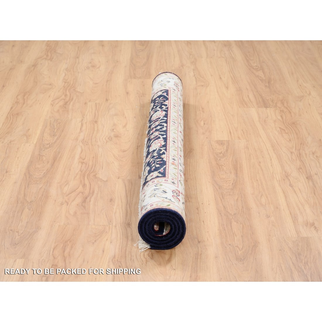 Midnight Blue Hand Knotted Nain 250 KPSI Pure Wool Square Oriental Rug - 6