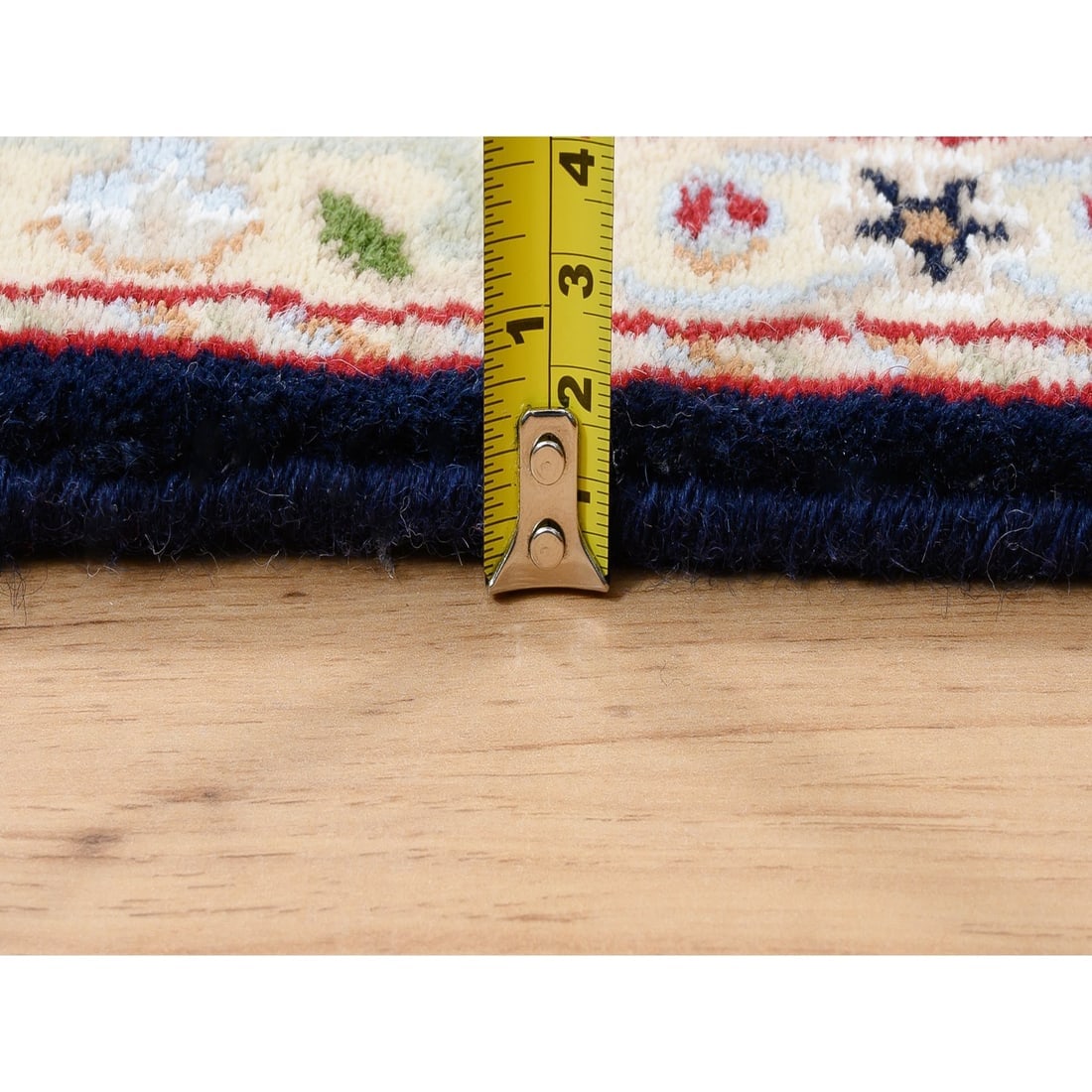 Midnight Blue Hand Knotted Nain 250 KPSI Pure Wool Square Oriental Rug - 7