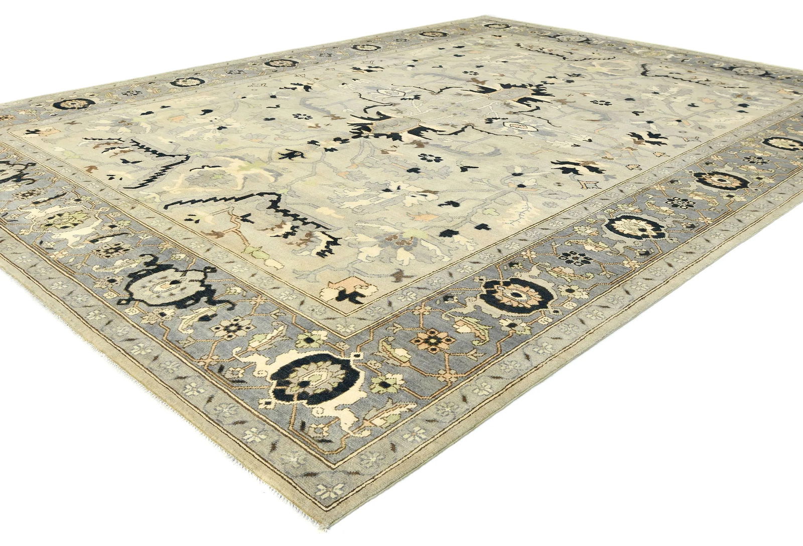 Muted Gray Tribal 9X12 Oushak Chobi Oriental Rug - 2