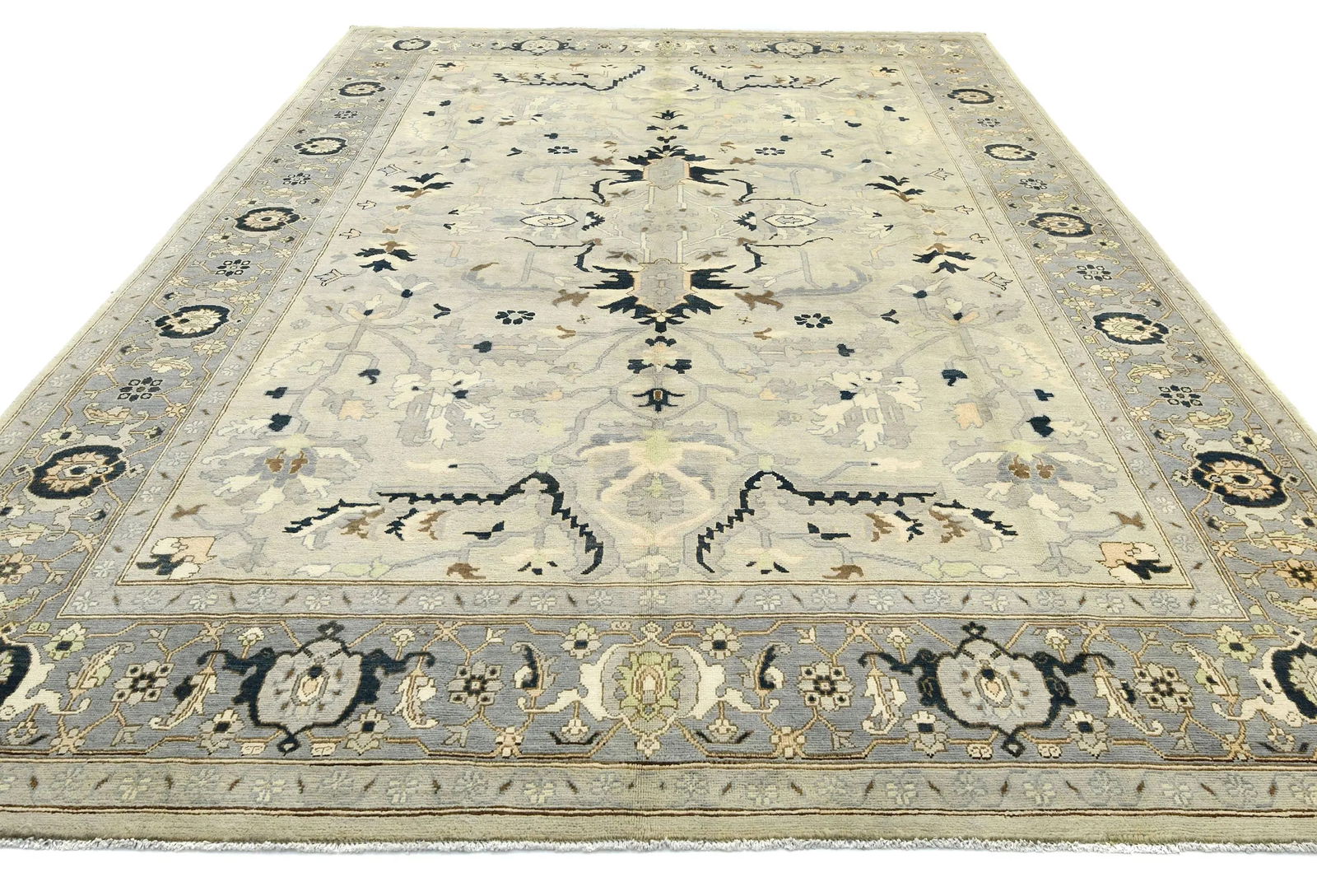 Muted Gray Tribal 9X12 Oushak Chobi Oriental Rug - 8