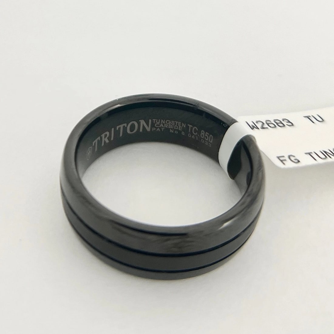 Men's Black Grooved Wedding Band Ring Tungsten Carbide, Size 10, 8 mm - 6