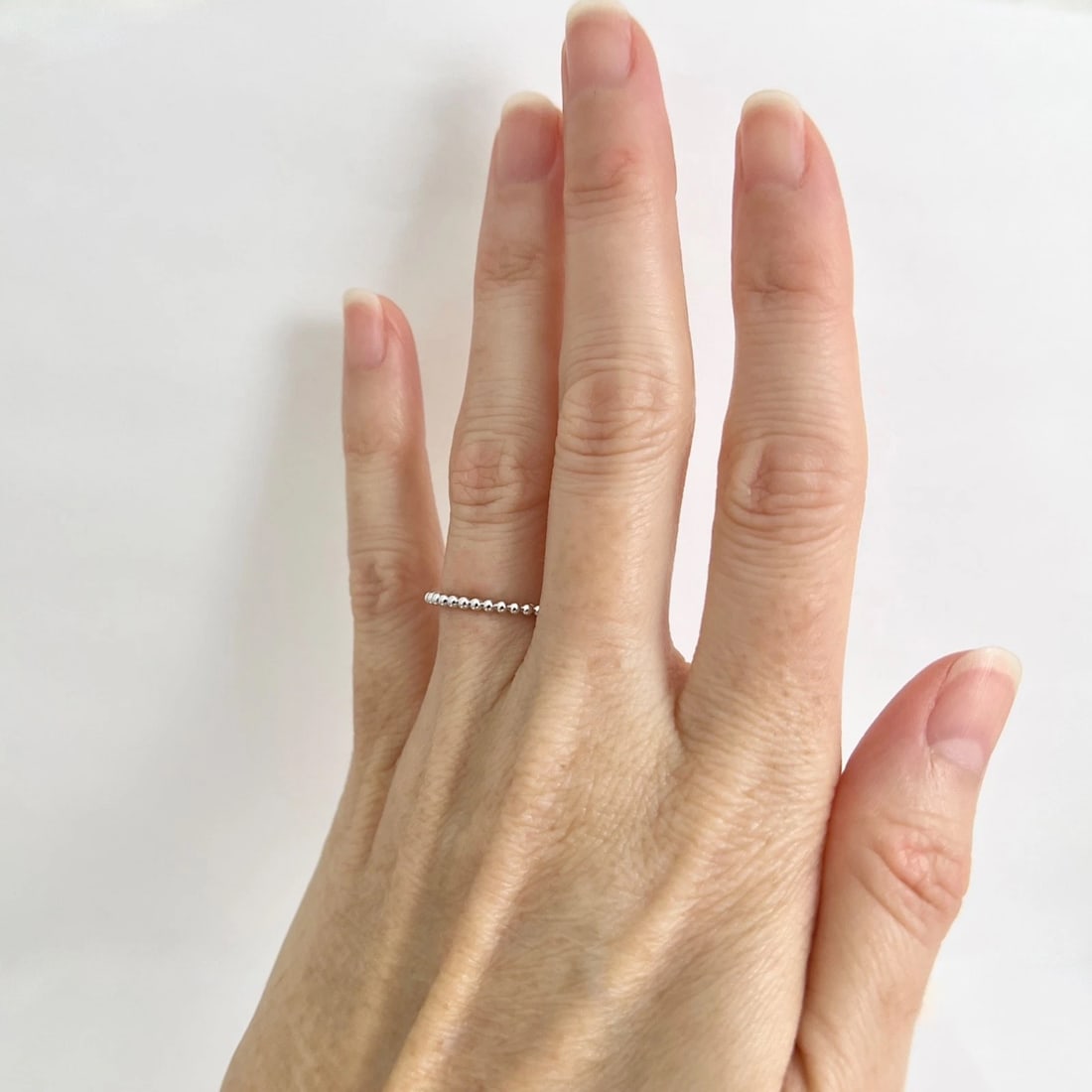 Thin Beaded Wedding Band Ring 14K White Gold, Size 6, 1.7 mm - 4