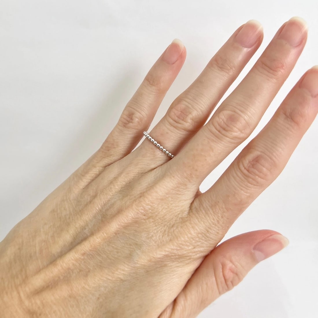 Thin Beaded Wedding Band Ring 14K White Gold, Size 6, 1.7 mm - 5