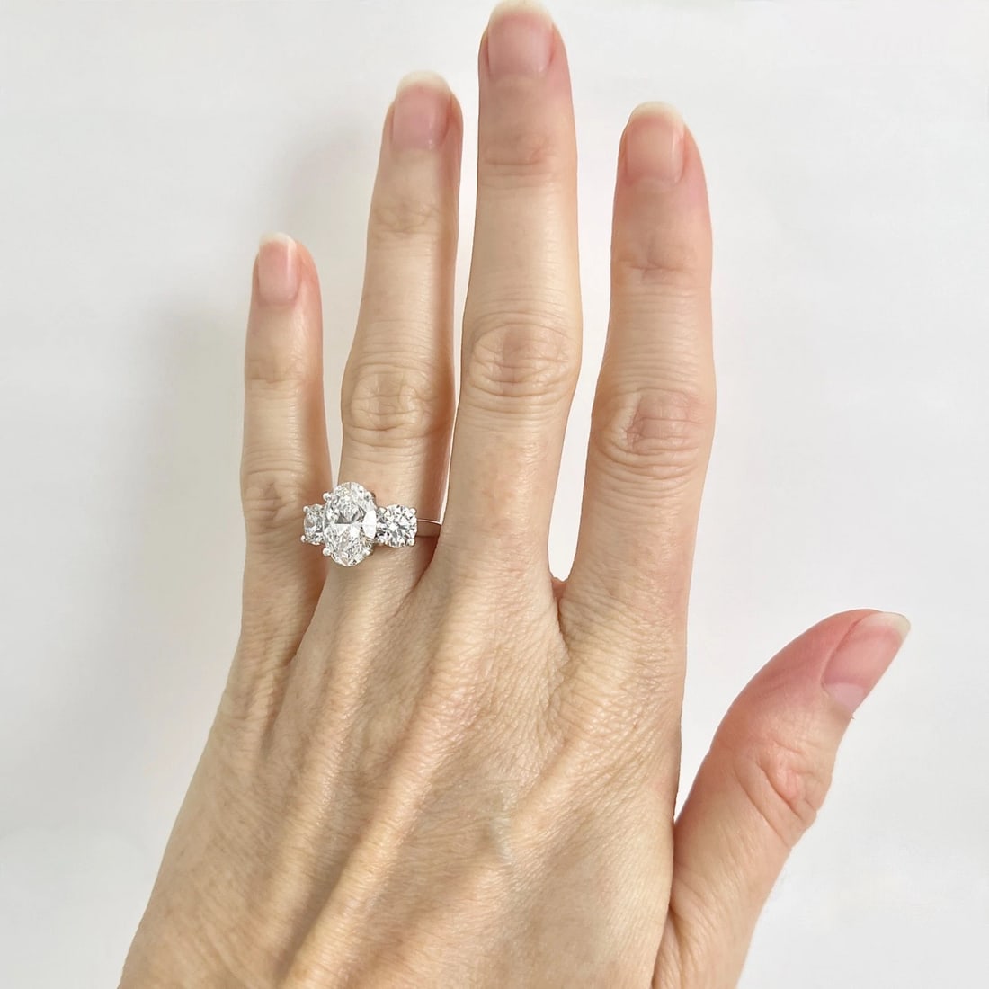 3-Stone Oval Round Lab-Created Diamond Engagement Ring 14K White Gold, 4.09 CTW - 4