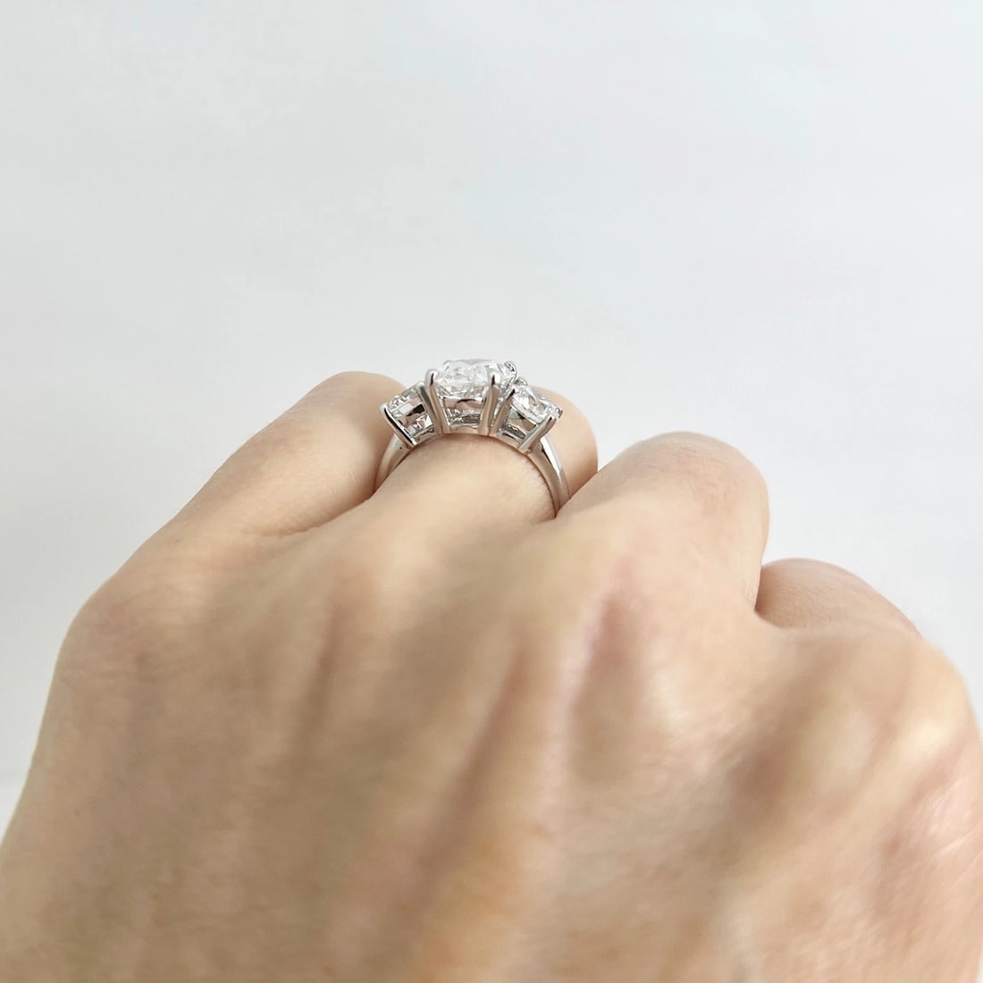 3-Stone Oval Round Lab-Created Diamond Engagement Ring 14K White Gold, 4.09 CTW - 6