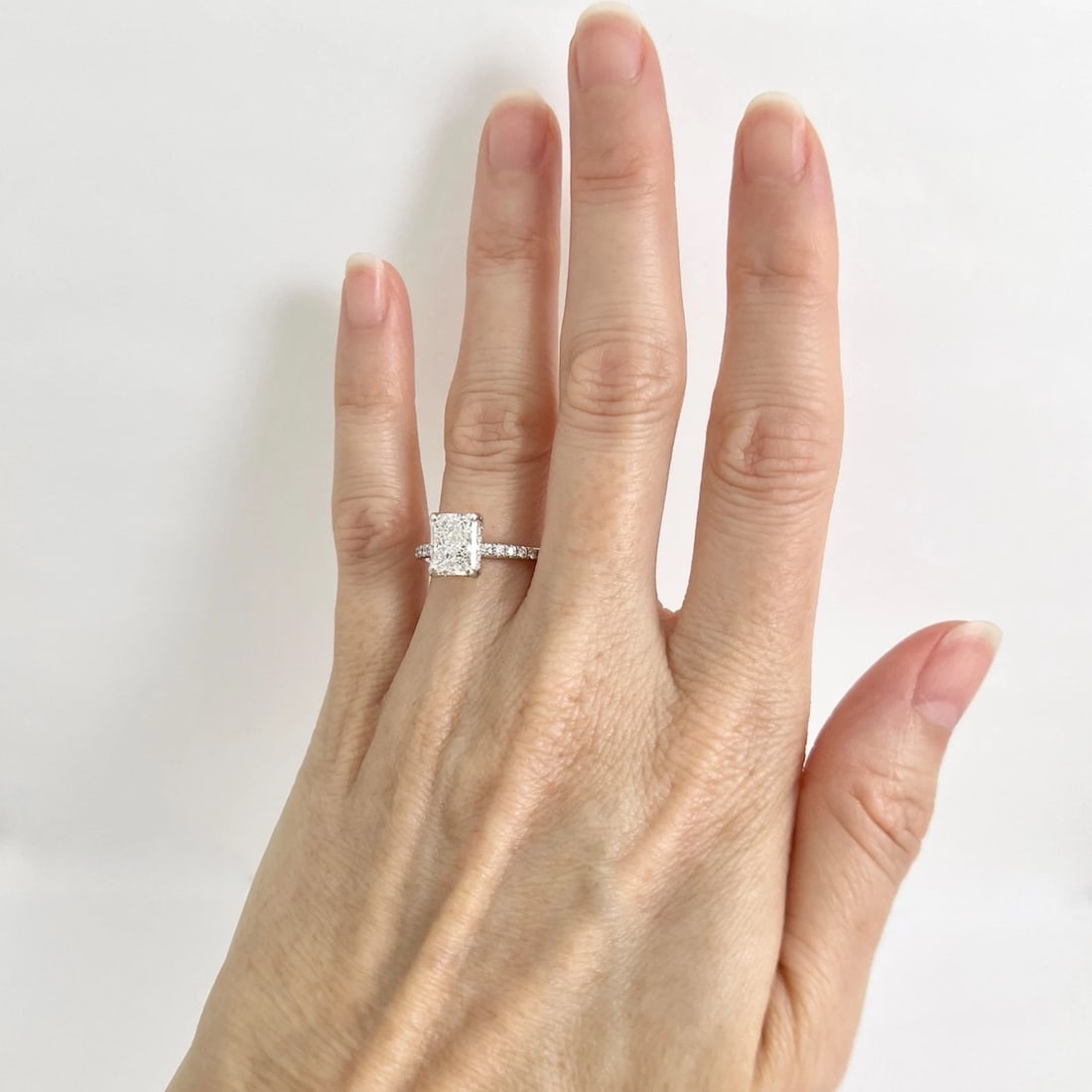 GIA Radiant Cut Diamond Hidden Halo Engagement Ring 18K White Gold, 2.50 CTW - 3