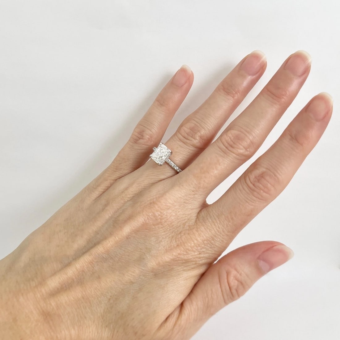 GIA Radiant Cut Diamond Hidden Halo Engagement Ring 18K White Gold, 2.50 CTW - 4