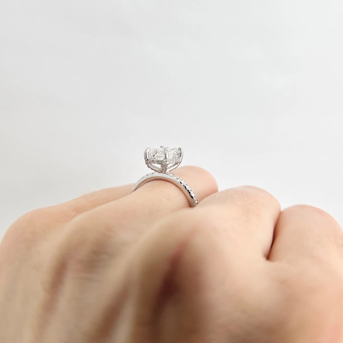 GIA Radiant Cut Diamond Hidden Halo Engagement Ring 18K White Gold, 2.50 CTW - 6