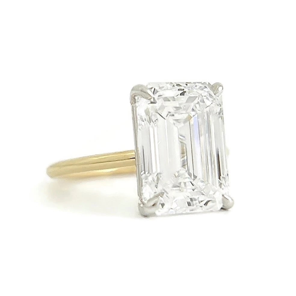 GIA Emerald Cut Lab-Created Diamond Engagement Ring 14K Yellow Gold, 4.55 CT - 2