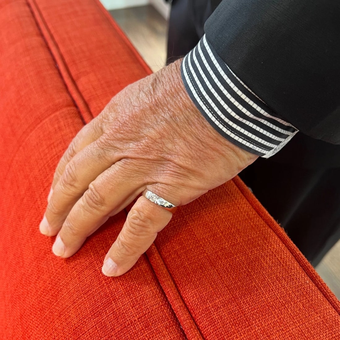 Men's Round Diamond Solitaire Wedding Band Ring 18K White Gold, .33 CT - 3