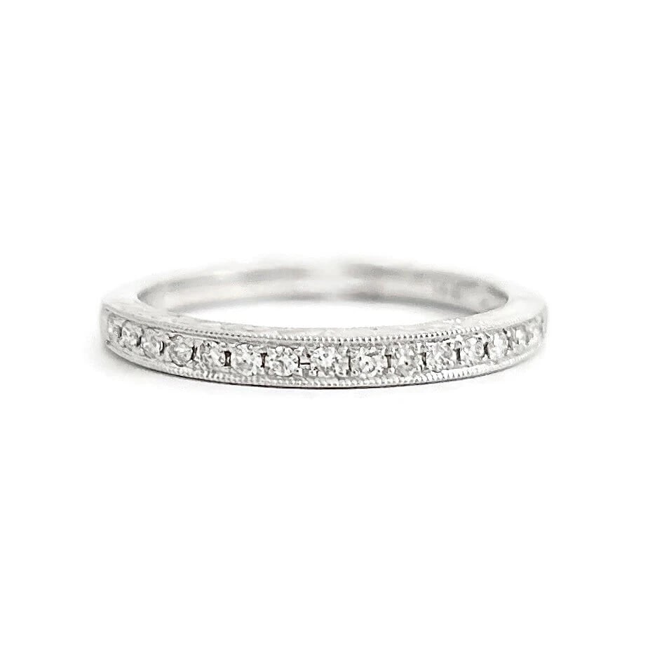 Milgrain Diamond Half-Way Around Wedding Band Ring 14K White Gold Size 7.25: Title: Milgrain Diamond Half-Way Around Wedding Band Ring 14K White Gold Size 7.25 Description: Milgrain Diamond Half-Way Around Wedding Band Ring 14K White Gold Size 7.25 This is a beautiful