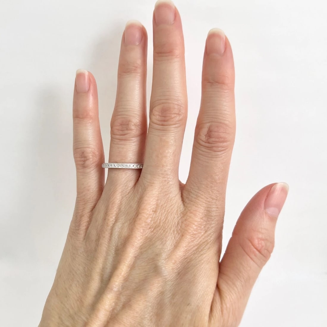 Milgrain Diamond Half-Way Around Wedding Band Ring 14K White Gold Size 7.25 - 3