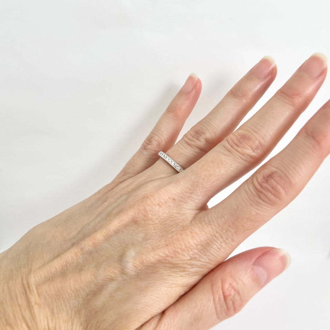 Milgrain Diamond Half-Way Around Wedding Band Ring 14K White Gold Size 7.25 - 5