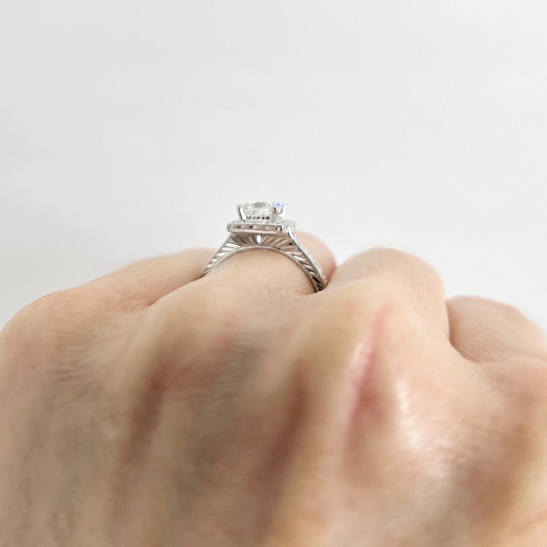 Princess Cut Square Halo Diamond Engagement Ring 14K White Gold, 1.05 CTW - 6