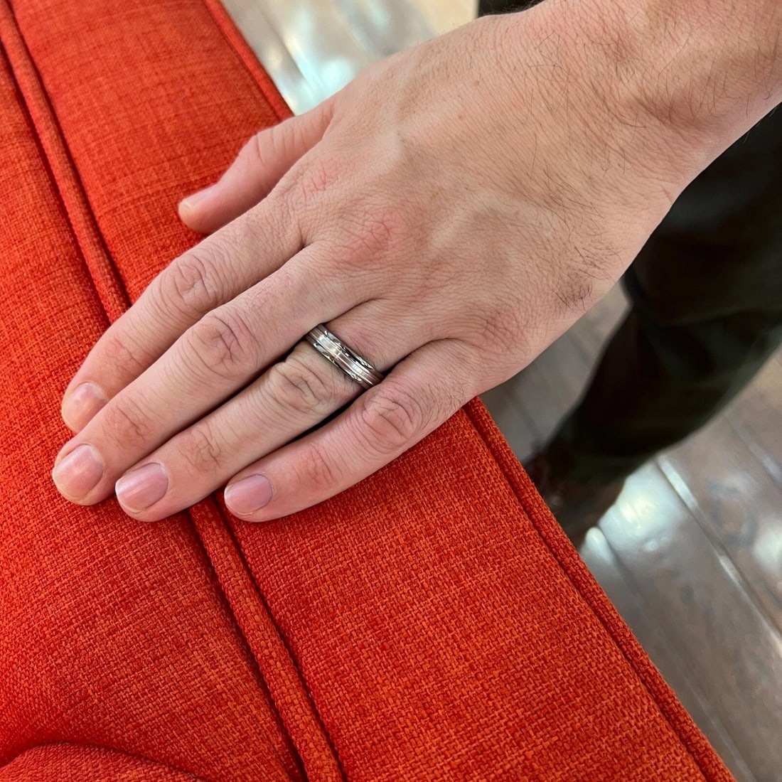 Men's Inlay Wedding Band Ring Tungsten Carbide 14K White Gold, Size 12, 6 mm - 3