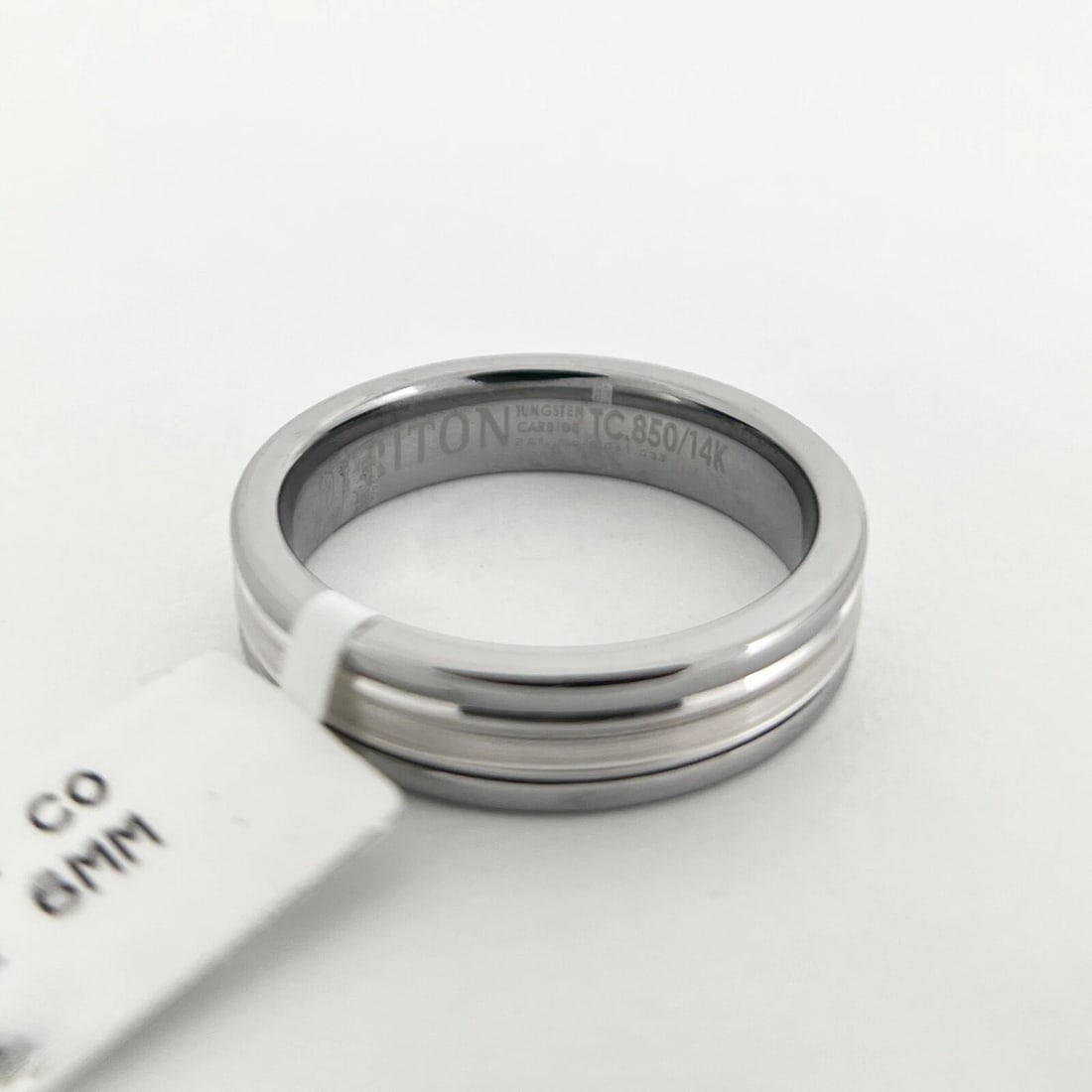 Men's Inlay Wedding Band Ring Tungsten Carbide 14K White Gold, Size 12, 6 mm - 7