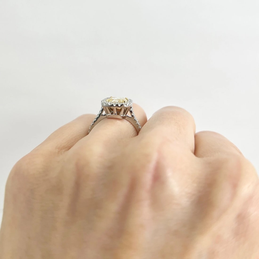 GIA Fancy Light Yellow Cushion Halo Diamond Engagement Ring Platinum, 2.67 CTW - 6