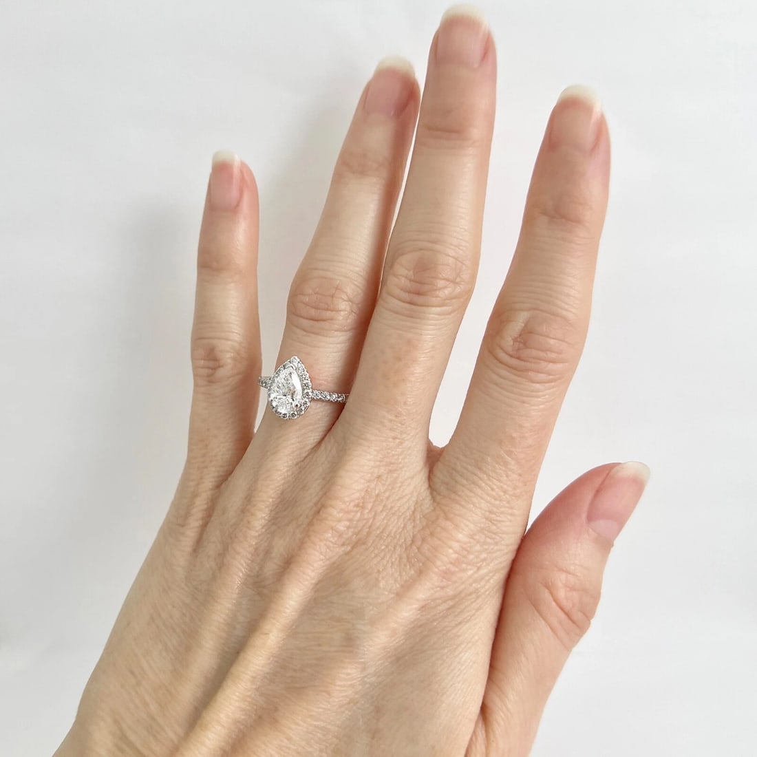 GIA Pear Diamond Halo Engagement Ring 14K White Gold, 1.42 CTW - 4