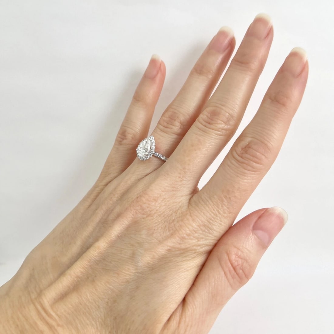 GIA Pear Diamond Halo Engagement Ring 14K White Gold, 1.42 CTW - 5