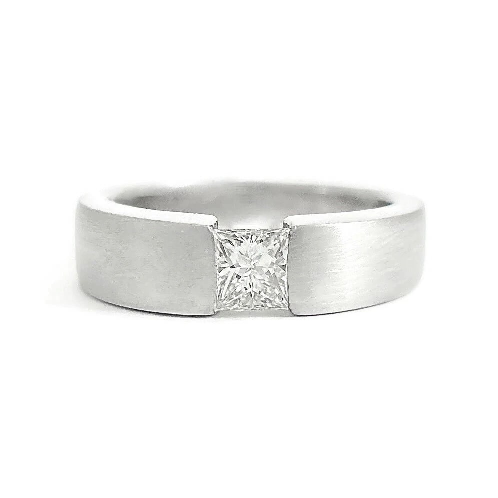 Men's Princess Cut Diamond Solitaire Satin Wedding Band Ring Platinum, .45 CTW (1 of 8)