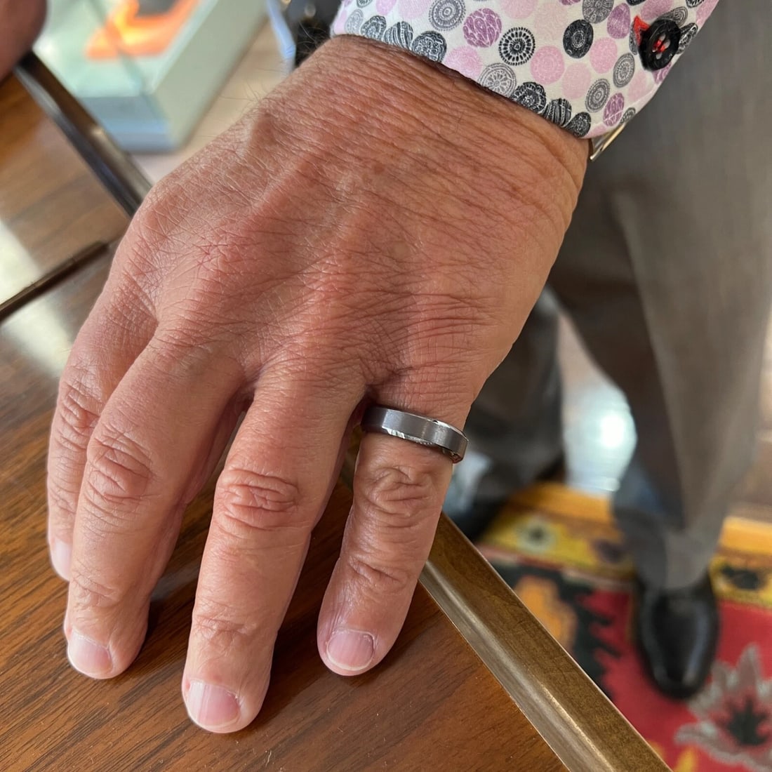 Men's Dark Grey Beveled Edge Satin Wedding Band Ring Tantalum, Size 9, 6 mm - 4