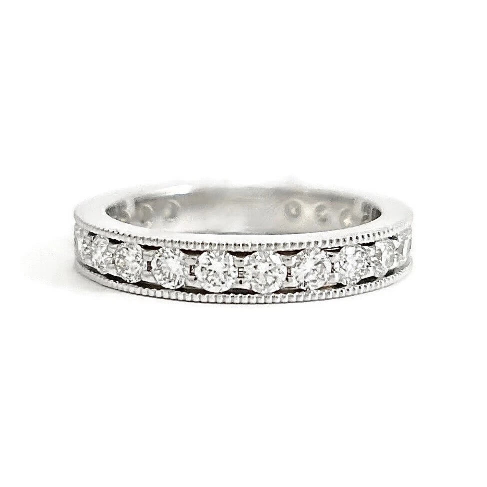 Round Diamond Milgrain Eternity Ring Wedding Band 14K White Gold, 1.15 CTW, Sz 6 - 2