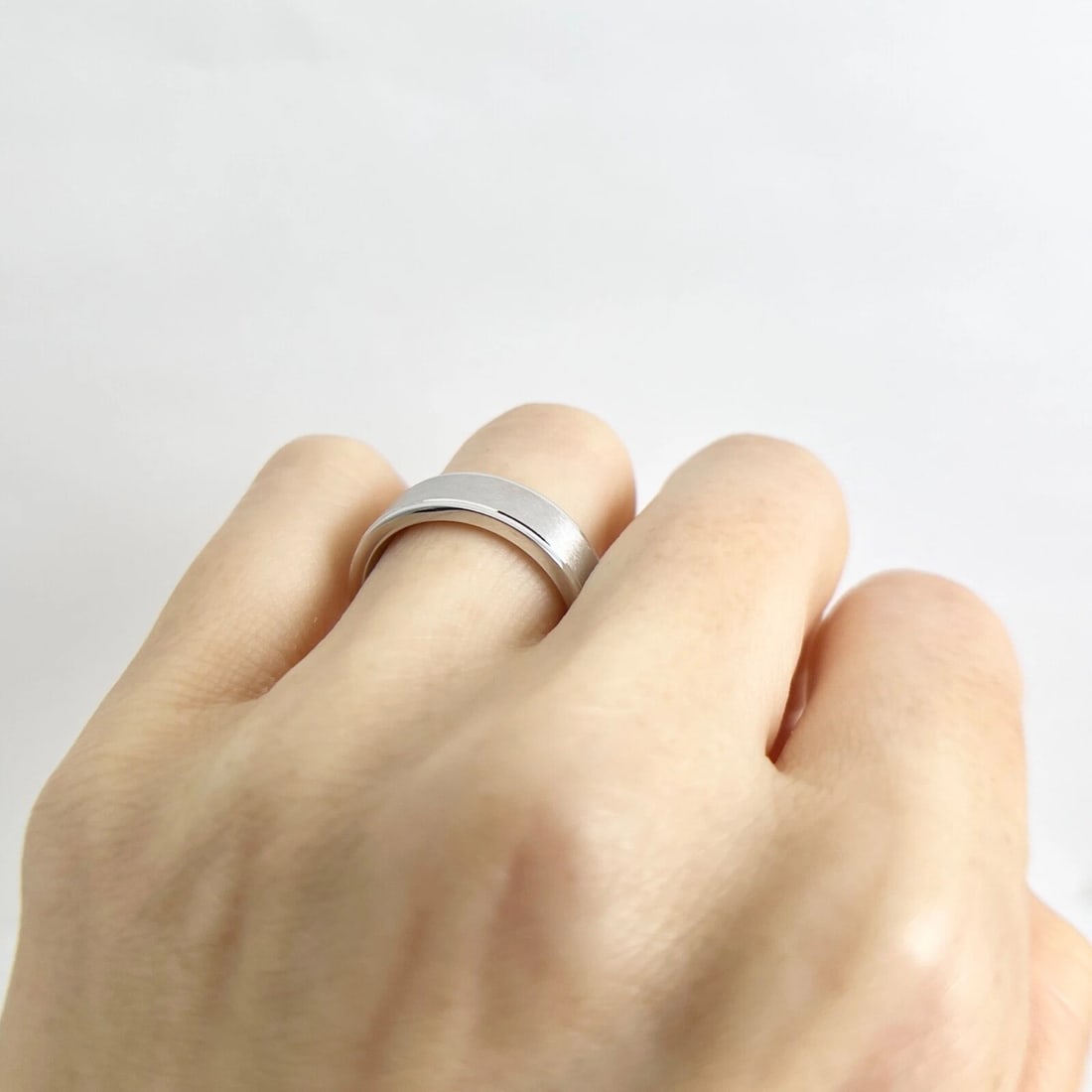 Men's Satin Finish Beveled Edge Wedding Band Ring 14K White Gold, Size 7.5, 6 mm - 7