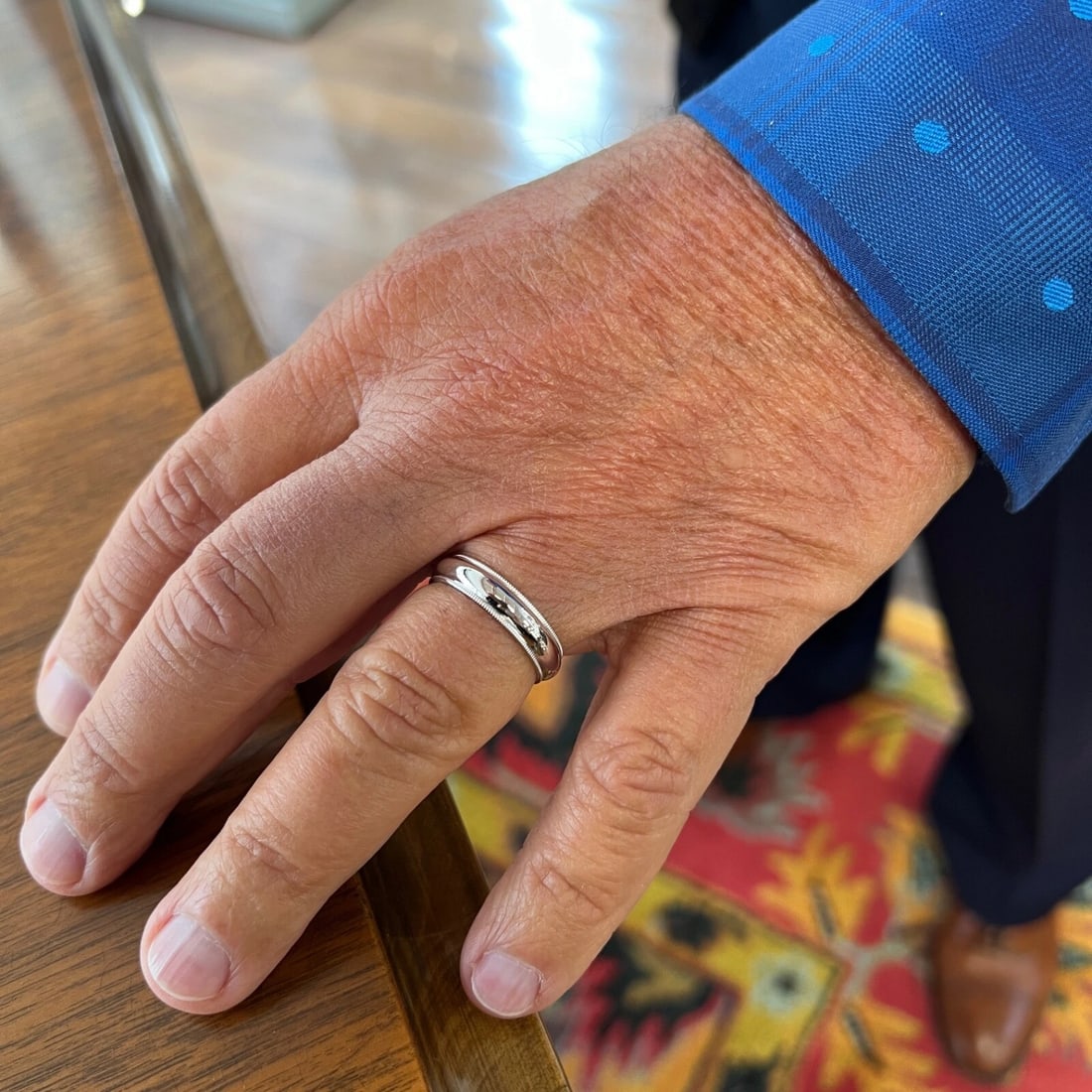 Men's Milgrain Edge Rounded Wedding Band Ring 14K White Gold, Size 10, 5.1 mm - 3