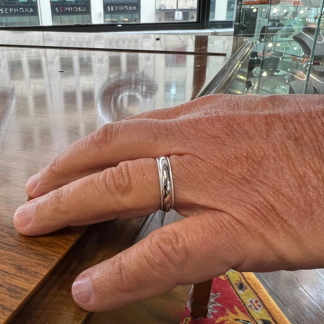 Men's Milgrain Edge Rounded Wedding Band Ring 14K White Gold, Size 10, 5.1 mm - 4