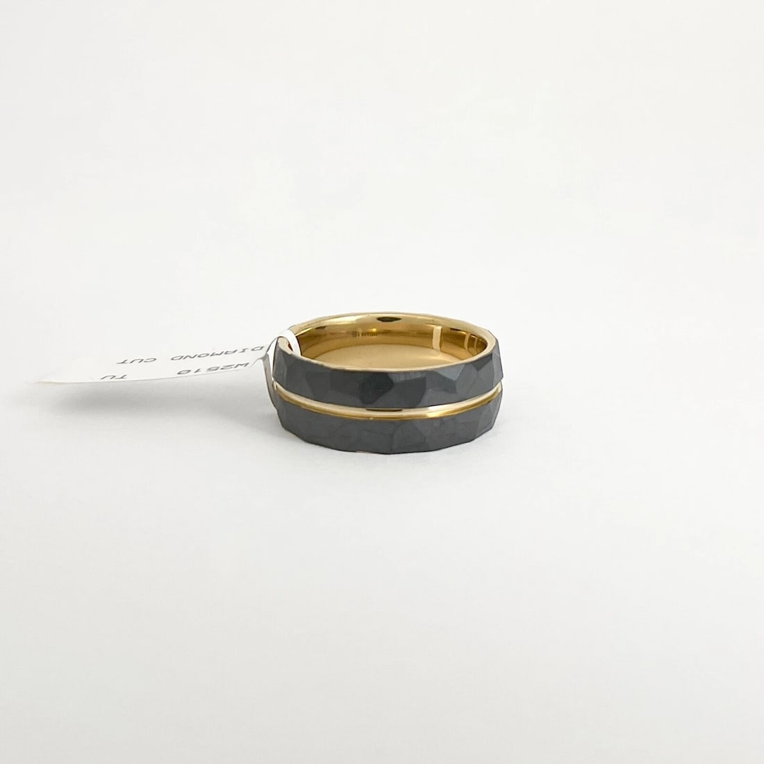 Men's Wide Black Textured Gold Line Titanium Wedding Band Ring, Size 9.5, 8 mm - 7