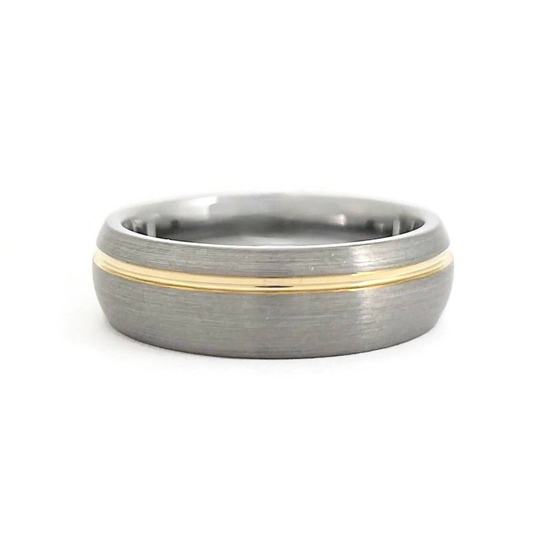 Men's Gold Line Grey Brushed Finish Wedding Band Ring Tungsten Carbide, Size 10 (1 of 8)