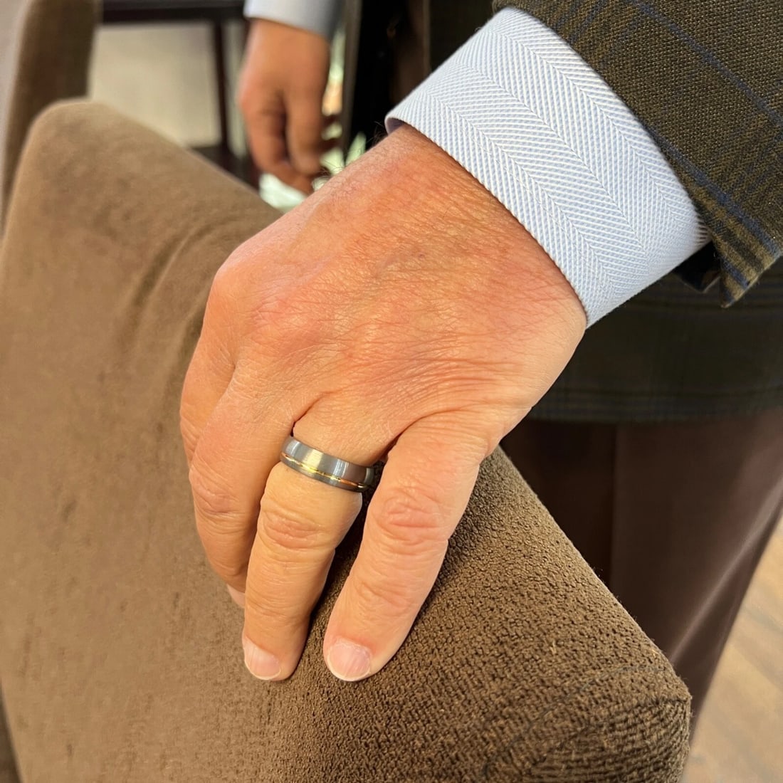 Men's Gold Line Grey Brushed Finish Wedding Band Ring Tungsten Carbide, Size 10 - 3