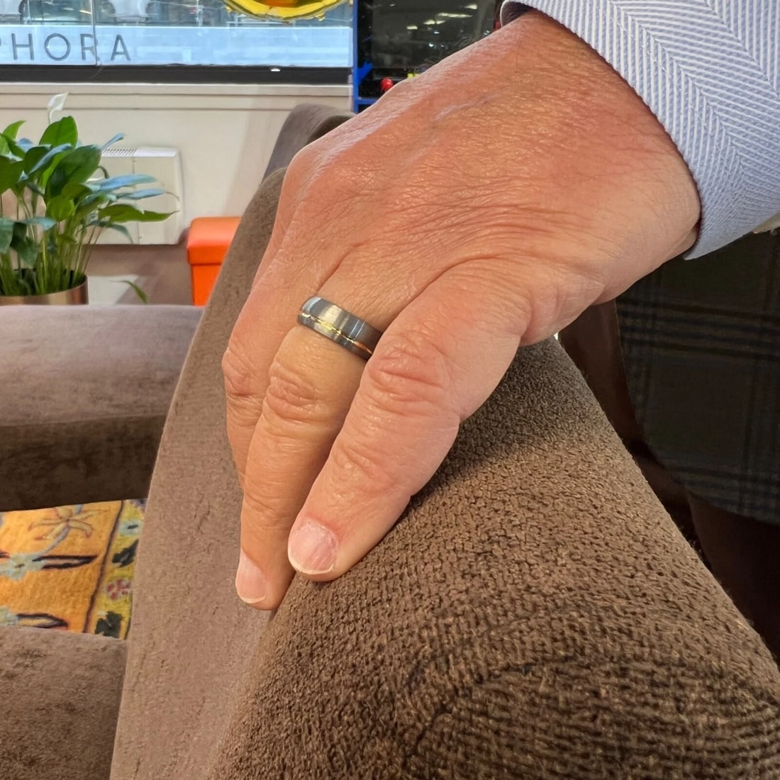 Men's Gold Line Grey Brushed Finish Wedding Band Ring Tungsten Carbide, Size 10 - 6